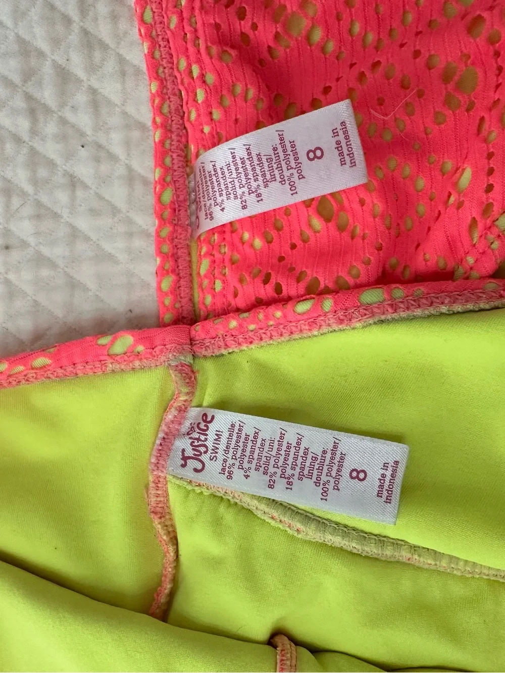 Justice Neon Pink Ruffle Tankini with Lime Green Trim